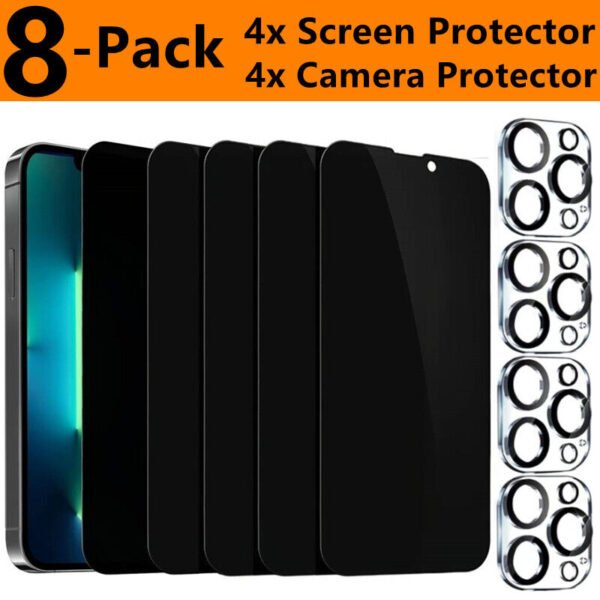 For iPhone 16 15 14 13 12 Pro Max Privacy Tempered Glass Screen Camera Protector