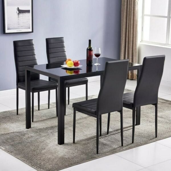 Set of 4 Modern Leather Dining Chairs with Cushion, High Back, and Metal Legs – Kitchen & Dining Room Furniture