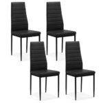 Set of 4 Modern Leather Dining Chairs with Cushion, High Back, and Metal Legs – Kitchen & Dining Room Furniture - Image 2