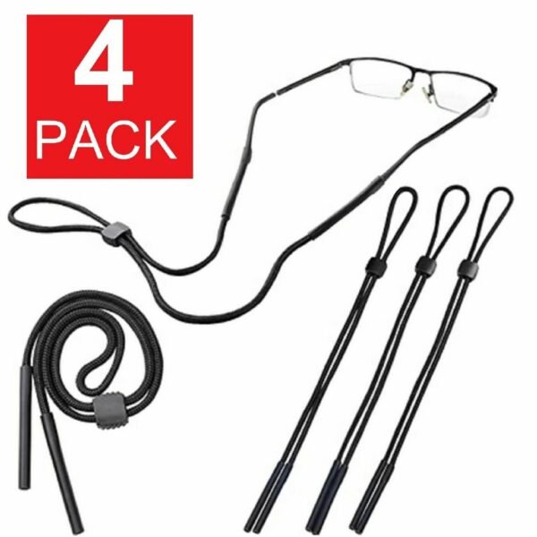4-Pack Black Neck Strap for Sport Sunglasses, Eyeglasses, and Reading Glasses – Adjustable Lanyard Holder for Secure Fit